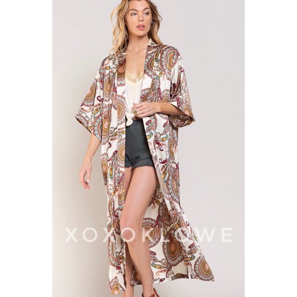 POL Paisley & Medallion Print Kimono Satin Relaxed Fit - Picture 11 of 13